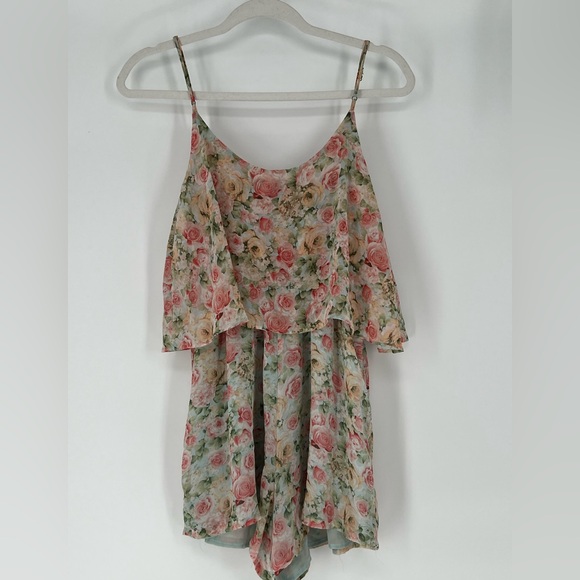 FOREVER 21 SILKY‎ FLORAL SUMMER ROMPER LINGERIE STRAPS LINED, FEMININE & FUN - Picture 1 of 8